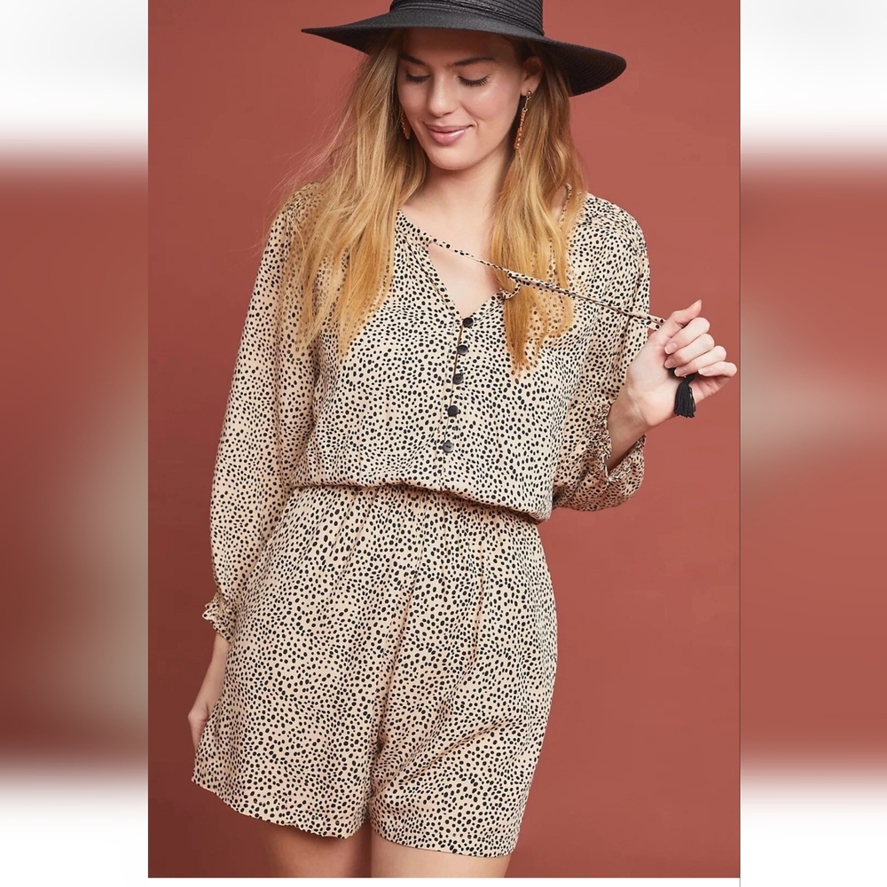 Anthropologie BeachGold Women Chelsea Spotted Beige Tassel Romper‎ S